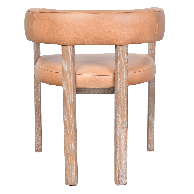 Aria Caramel Leather Dining Chair White Wash-Dovetailed &amp; Doublestitched