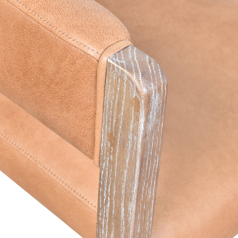 Aria Caramel Leather Dining Chair White Wash-Dovetailed &amp; Doublestitched