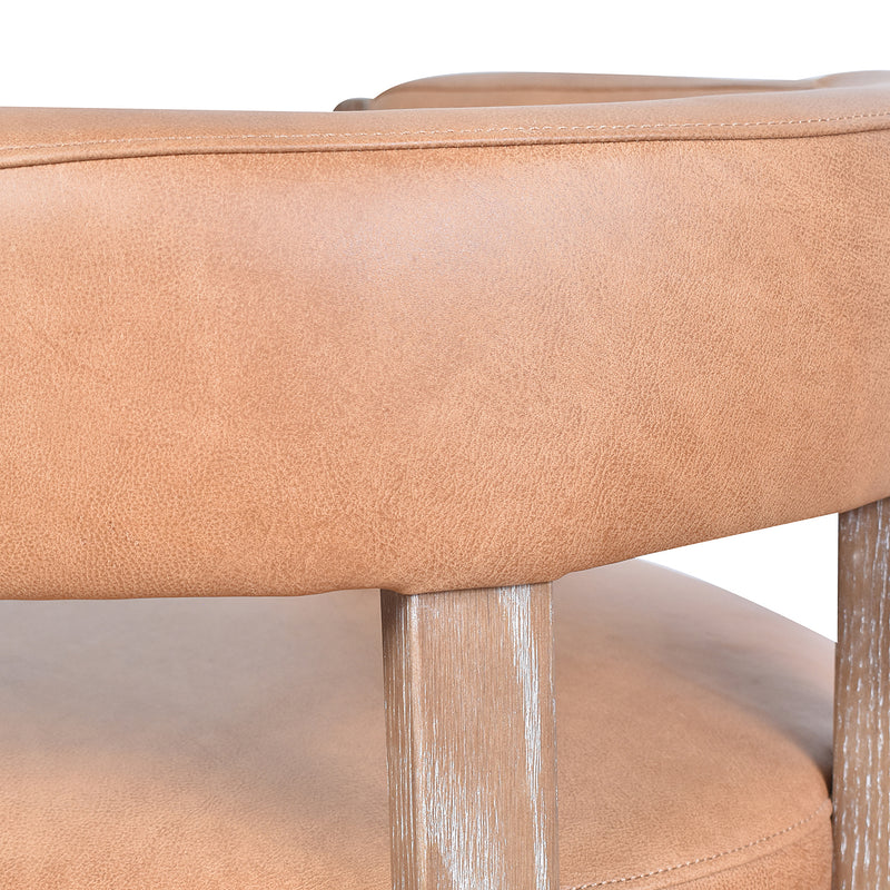 Aria Caramel Leather Dining Chair White Wash-Dovetailed &amp; Doublestitched
