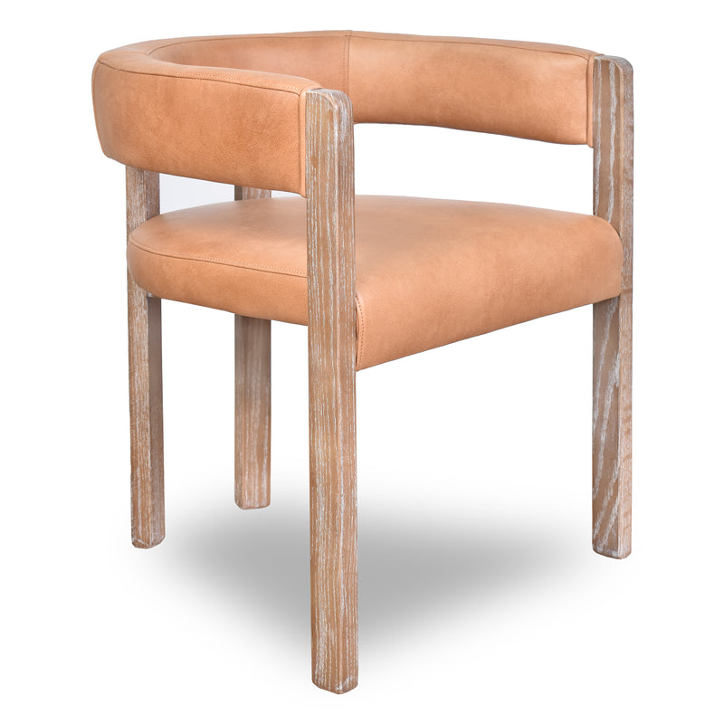 Aria Caramel Leather Dining Chair White Wash-Dovetailed &amp; Doublestitched
