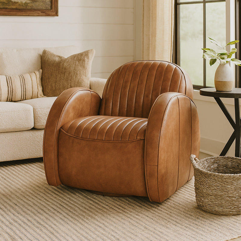 Art Deco Club Leather Swivel Chair