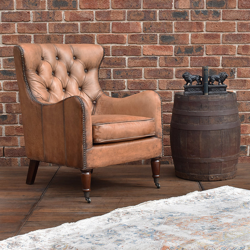 Ashton Vintage Leather Caramel Leather Armchair-Dovetailed &amp; Doublestitched