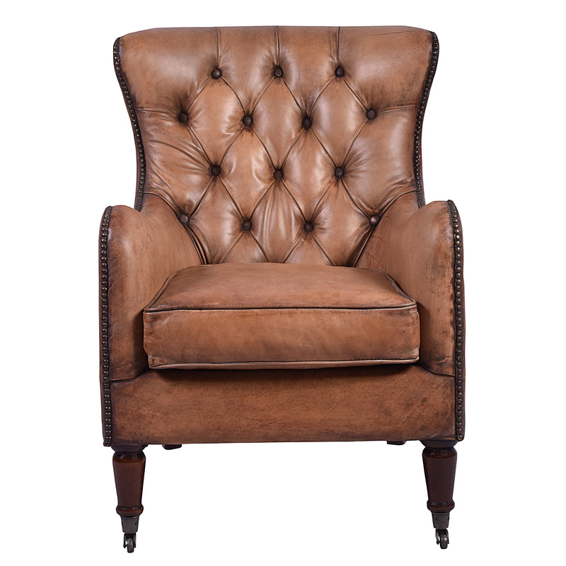 Ashton Vintage Leather Caramel Leather Armchair-Dovetailed &amp; Doublestitched