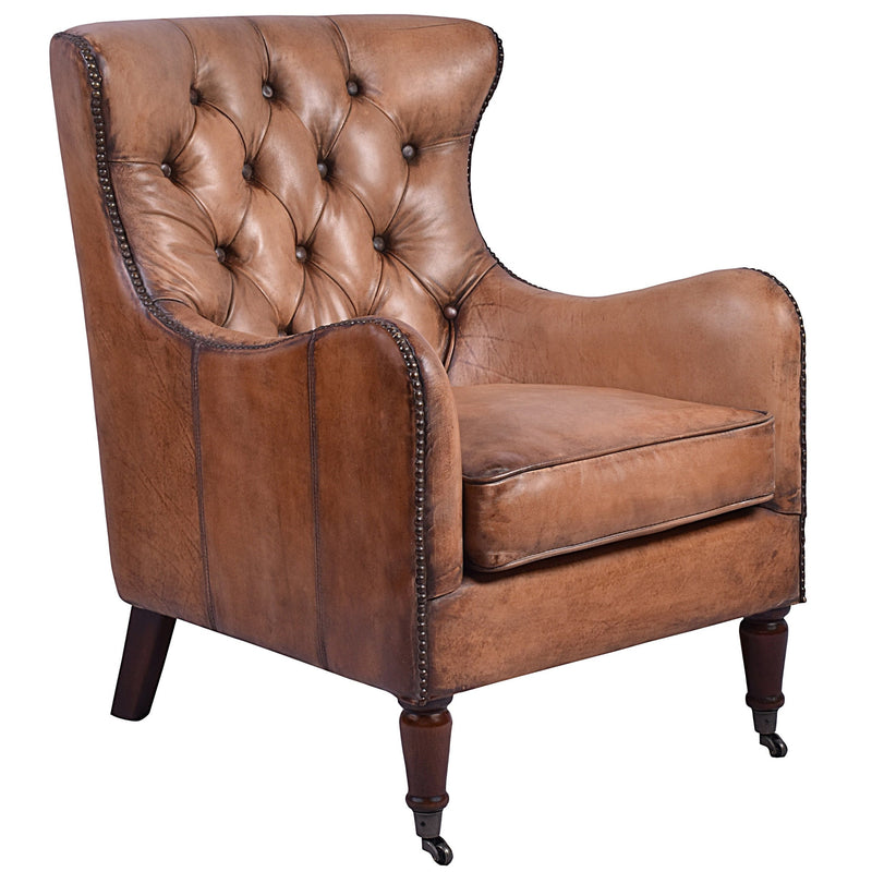 Ashton Vintage Leather Caramel Leather Armchair-Dovetailed &amp; Doublestitched