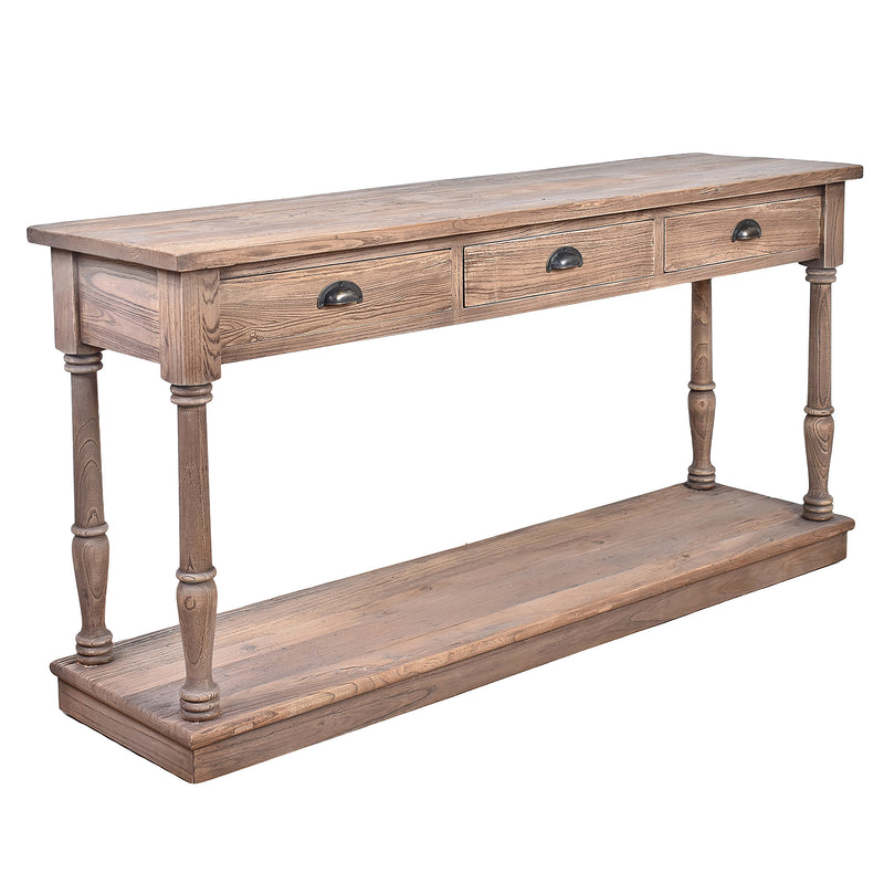 Augustus Farmhouse 3 Drawer Hall Table-Dovetailed &amp; Doublestitched