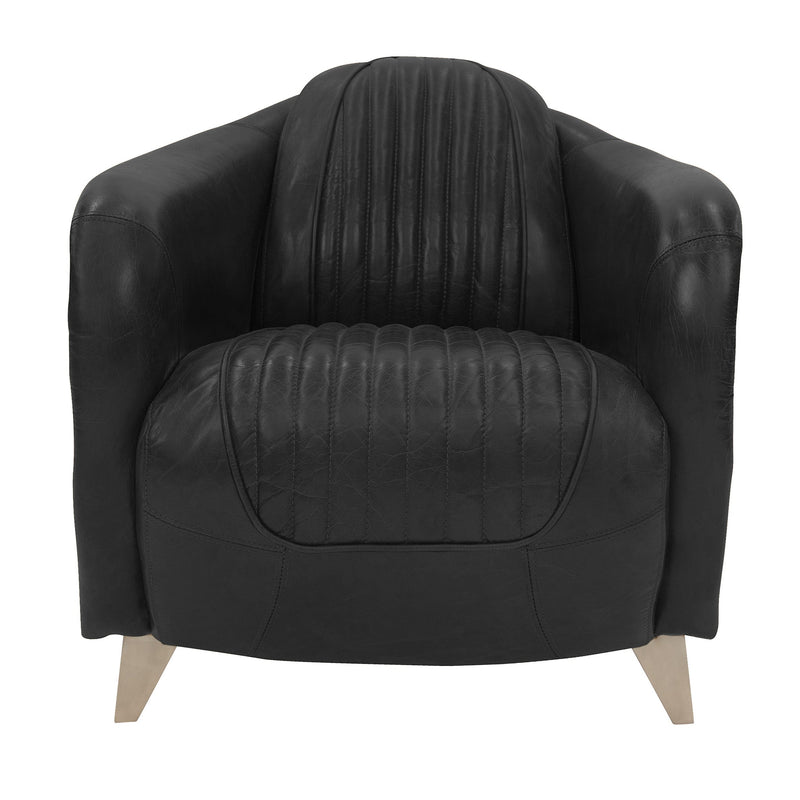 Aviator Black Leather Armchair-Dovetailed &amp; Doublestitched