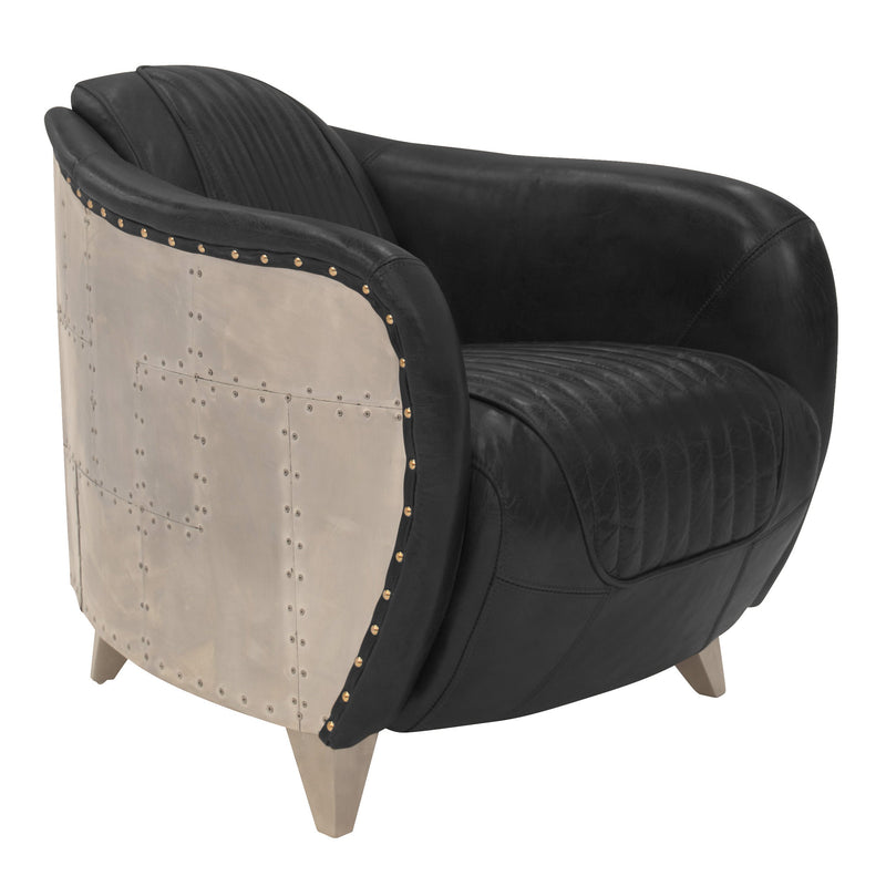 Aviator Black Leather Armchair-Dovetailed &amp; Doublestitched