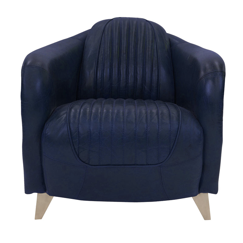 Aviator Blue Leather Armchair-Dovetailed &amp; Doublestitched