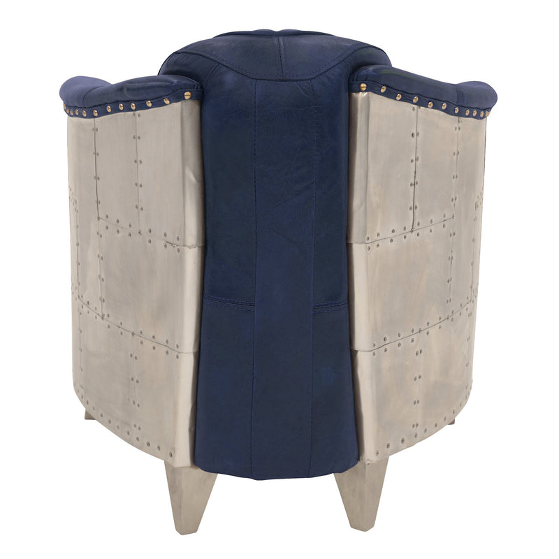 Aviator Blue Leather Armchair-Dovetailed &amp; Doublestitched