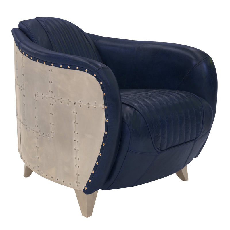 Aviator Blue Leather Armchair-Dovetailed &amp; Doublestitched