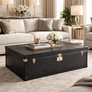 Aviator Vintage Black Leather Trunk Coffee Table-Dovetailed &amp; Doublestitched