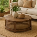 Avoca Birdeye Rattan Round Coffee Table in Honey Brown-Dovetailed &amp; Doublestitched