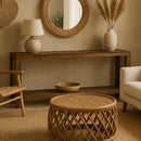 Avoca Console with Rattan Sides in Honey Brown-Dovetailed &amp; Doublestitched