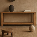 Avoca Console with Rattan Sides in Light Tobacco-Dovetailed &amp; Doublestitched
