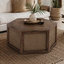 Avoca Hexagon Rattan Coffee Table in Honey Brown-Dovetailed &amp; Doublestitched
