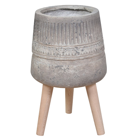 Aztec Pot With Wooden Legs 45cm