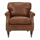 Belgrave Chestnut Brown Leather Edwardian Armchair-Dovetailed &amp; Doublestitched