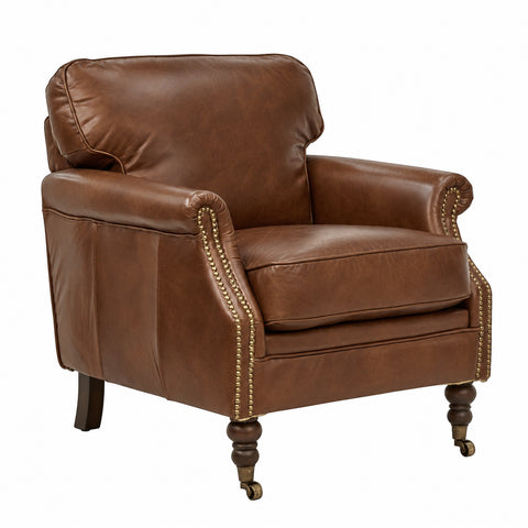 Belgrave Chestnut Brown Leather Edwardian Armchair