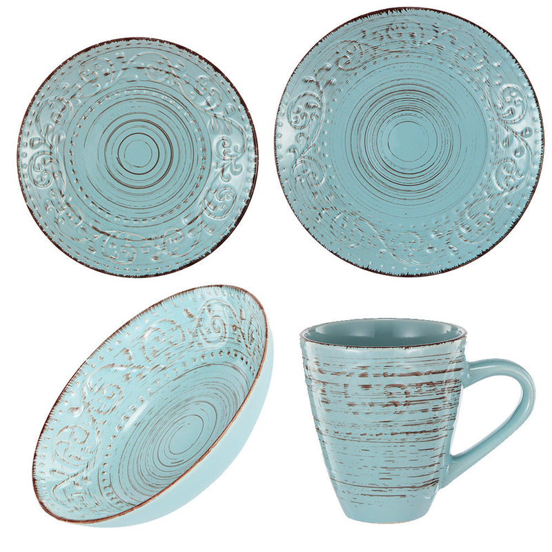 Bella Rustic Plate Set of 4 - Aqua-Dovetailed &amp; Doublestitched