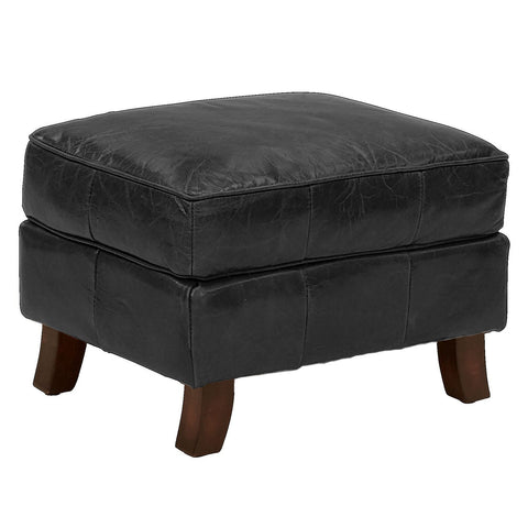 Bijou Black Leather Ottoman