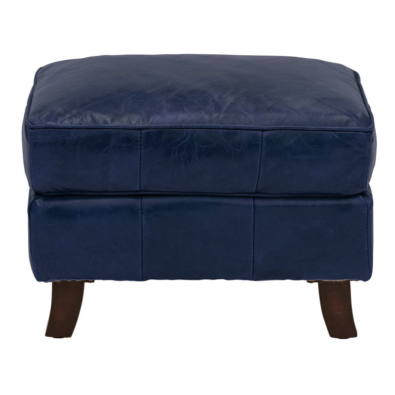 Bijou Blue Leather Ottoman-Dovetailed &amp; Doublestitched