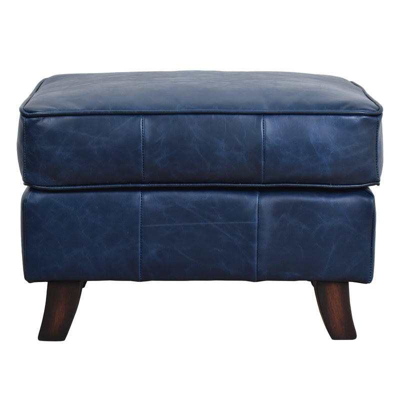 Bijou Blue Leather Ottoman-Dovetailed &amp; Doublestitched