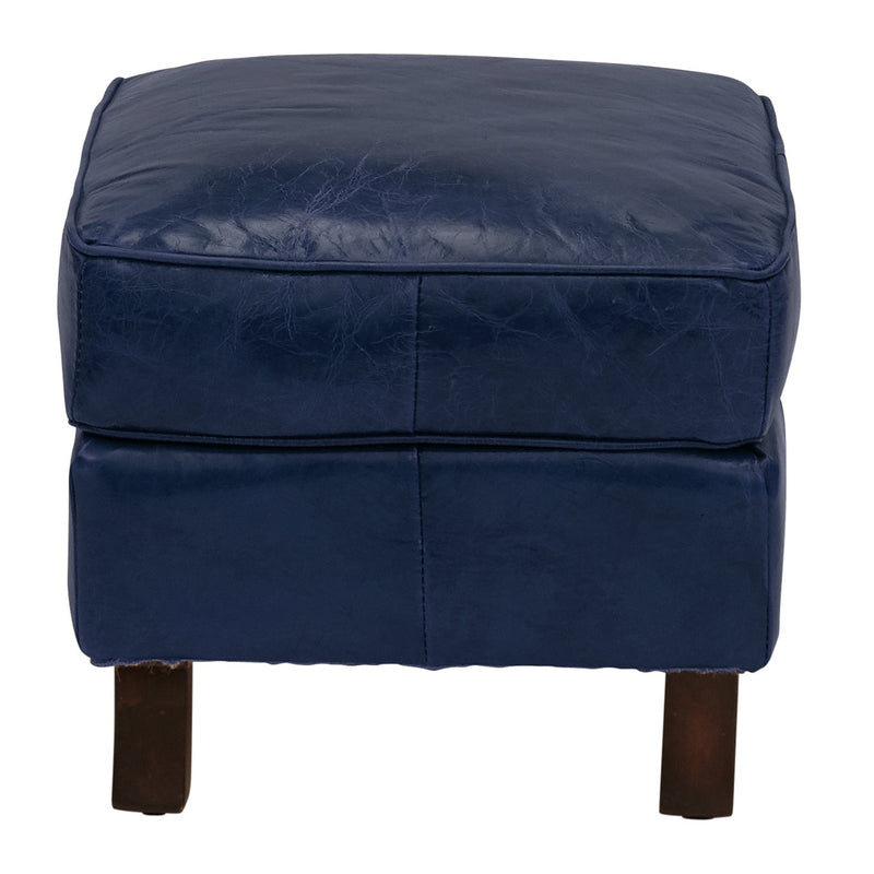 Bijou Blue Leather Ottoman-Dovetailed &amp; Doublestitched