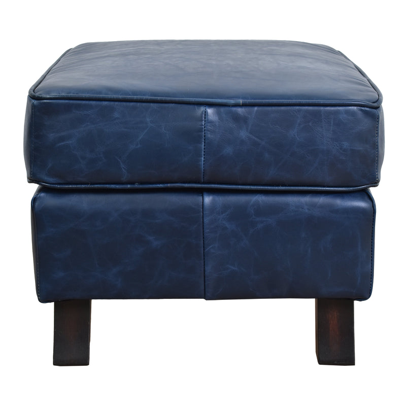 Bijou Blue Leather Ottoman-Dovetailed &amp; Doublestitched