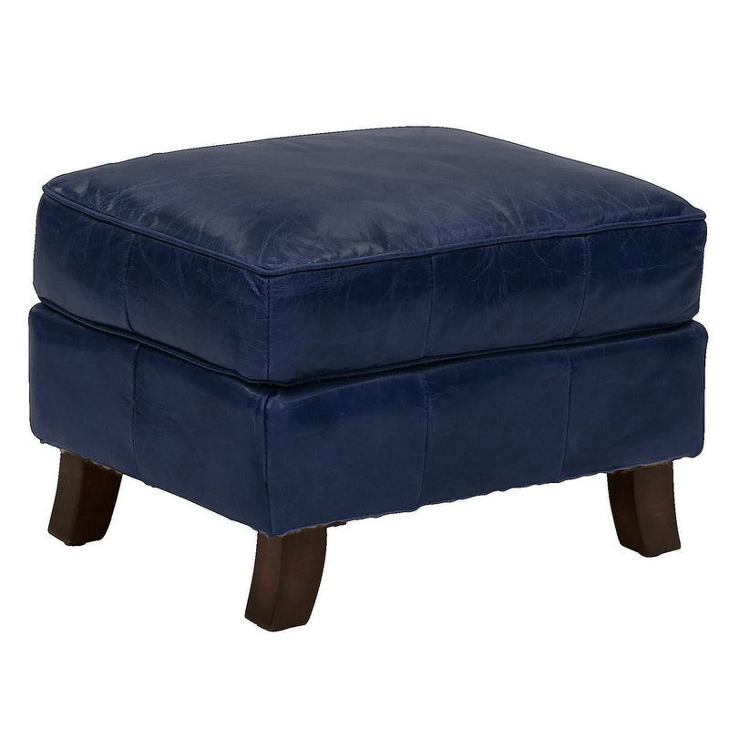 Bijou Blue Leather Ottoman-Dovetailed &amp; Doublestitched