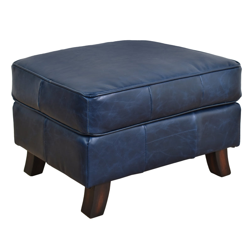 Bijou Blue Leather Ottoman-Dovetailed &amp; Doublestitched