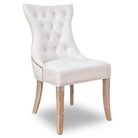 Bjorn Light Grey Leather High Back Dining Chair White Wash