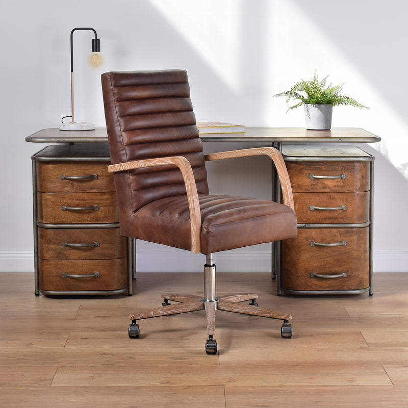 Borsen Brown Leather Desk Chair-Dovetailed &amp; Doublestitched