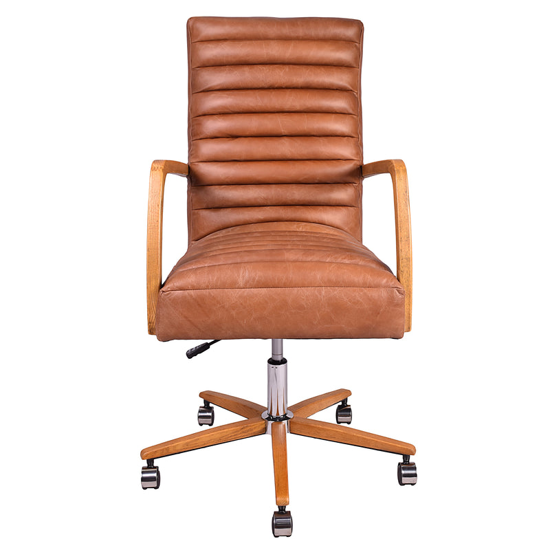 Borsen Toffee Leather Desk Chair-Dovetailed &amp; Doublestitched