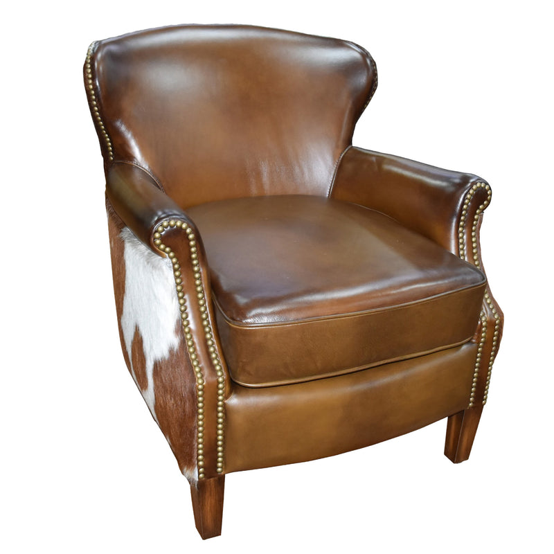 Bernardo Cognac Leather Armchair with Hide Side