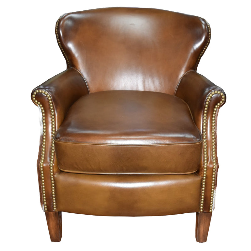 Bernardo Cognac Leather Armchair with Hide Side