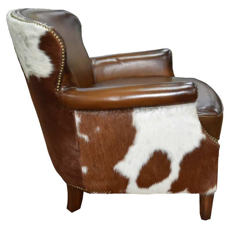 Bernardo Cognac Leather Armchair with Hide Side