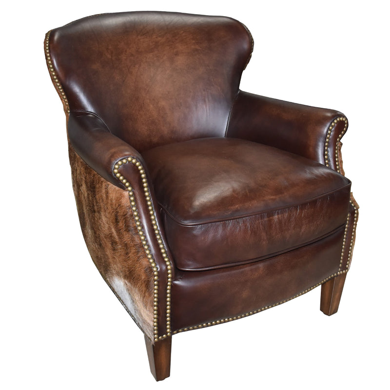 Bernardo Antique Tobacco Leather Armchair with Hide Side