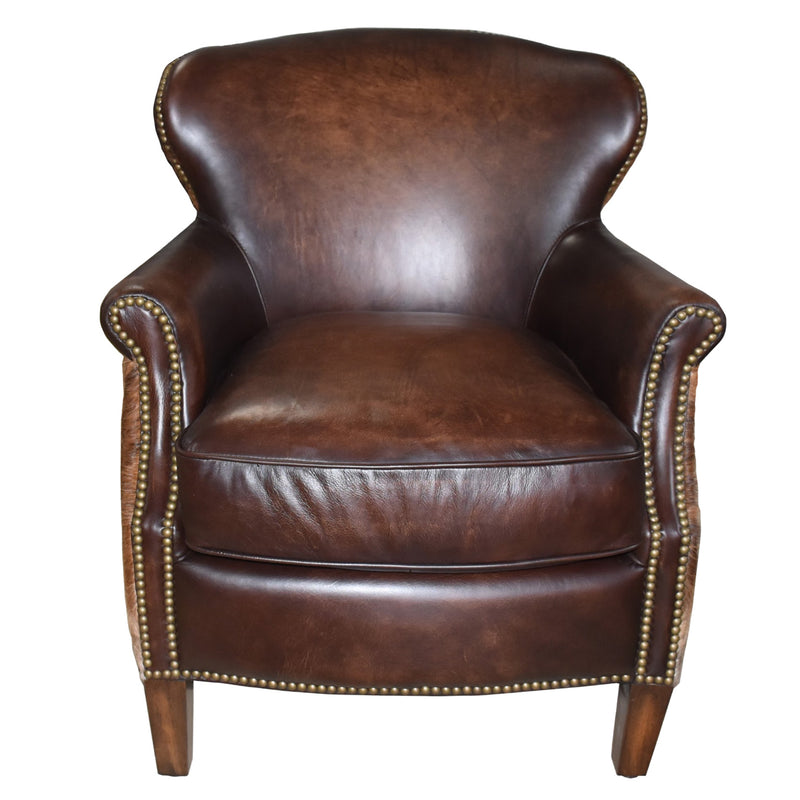 Bernardo Antique Tobacco Leather Armchair with Hide Side