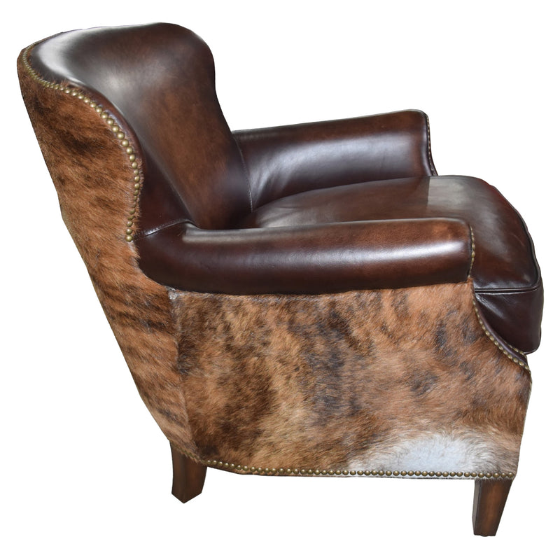 Bernardo Antique Tobacco Leather Armchair with Hide Side