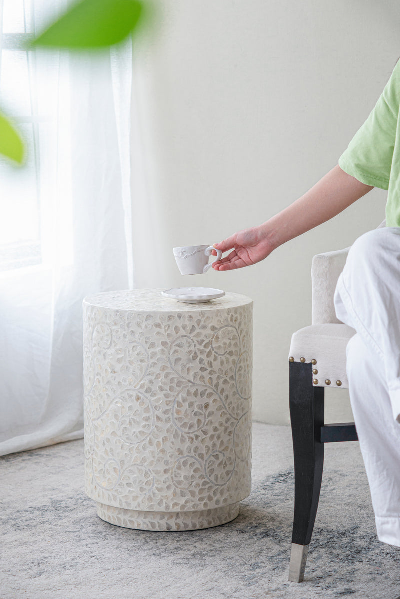 Capiz Round Accent Stool-Dovetailed &amp; Doublestitched