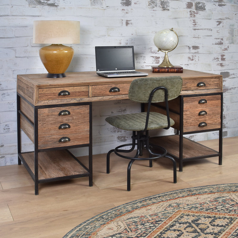 Captain's Farmhouse Timber Desk-Dovetailed &amp; Doublestitched