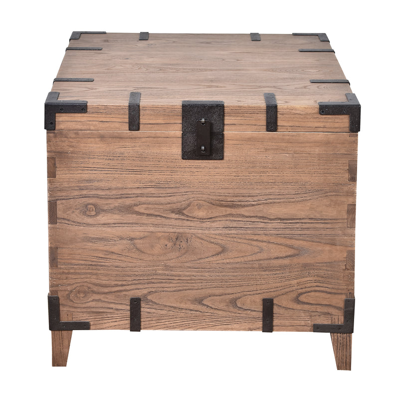 Captain's Old Elm Trunk Side Table-Dovetailed &amp; Doublestitched