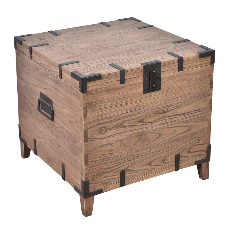 Captain's Old Elm Trunk Side Table-Dovetailed &amp; Doublestitched