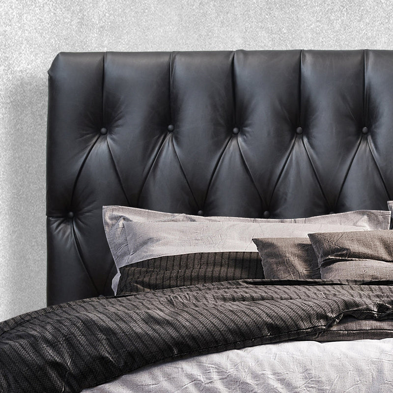 Cardiff Black Leather Chesterfield Bedhead-Dovetailed &amp; Doublestitched