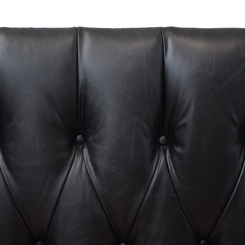 Cardiff Black Leather Chesterfield Bedhead-Dovetailed &amp; Doublestitched