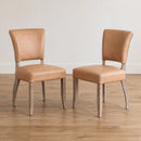 Cartier Caramel Leather Dining Chair in White Wash-Dovetailed &amp; Doublestitched