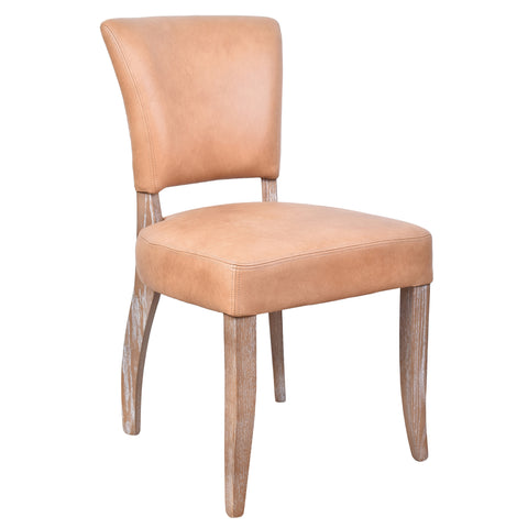 Cartier Caramel Leather Dining Chair in White Wash