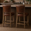 Cartier Leather Counter Stool in Briarsmoke-Dovetailed &amp; Doublestitched