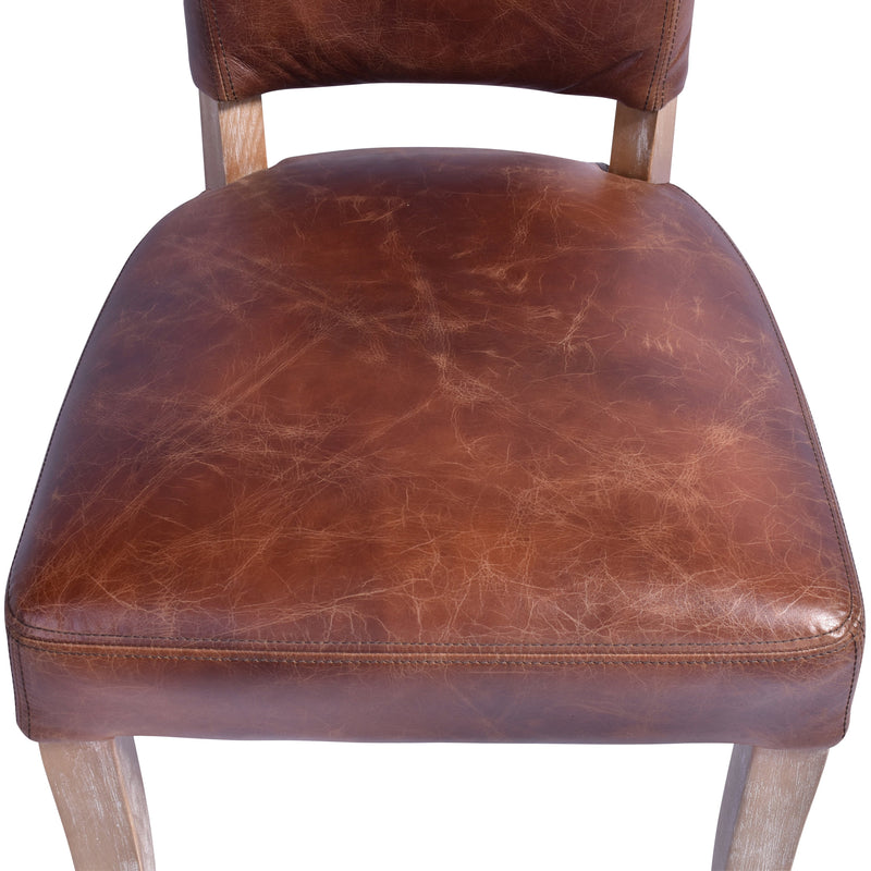 Cartier Waxed Distressed Leather Dining Chair White Wash-Dovetailed &amp; Doublestitched