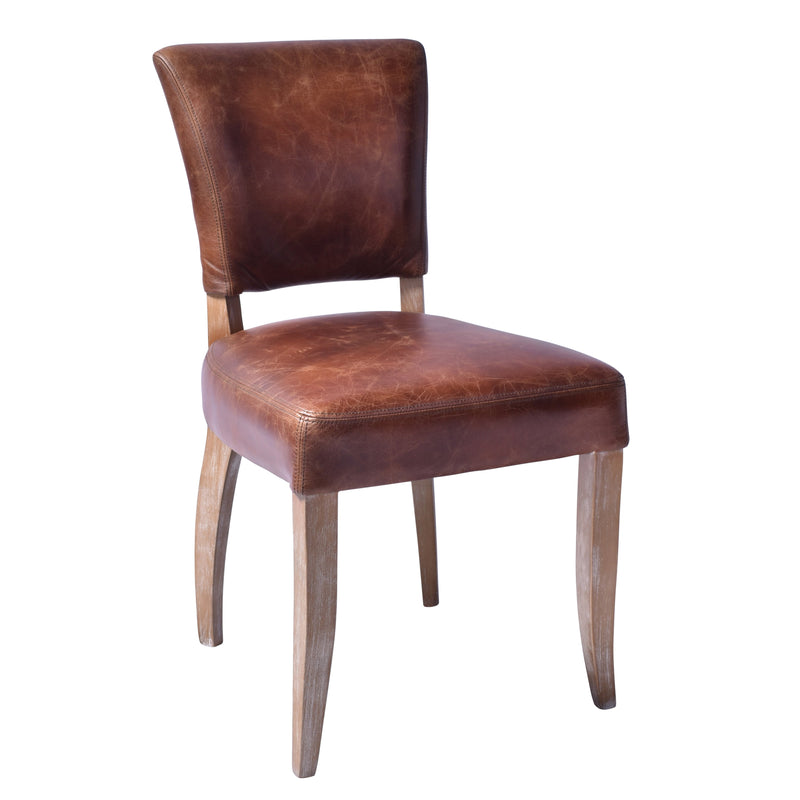 Cartier Waxed Distressed Leather Dining Chair White Wash-Dovetailed &amp; Doublestitched